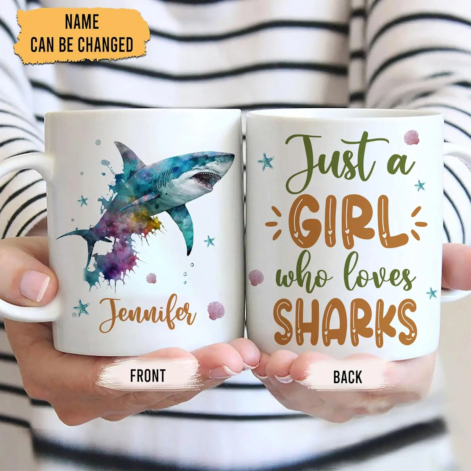 

Personalized Gifts Shark Lover - Just A Girl Who Loves Sharks Custom Name Ceramic Coffee Mug Cup 11oz - Idea Cute Sea Animal