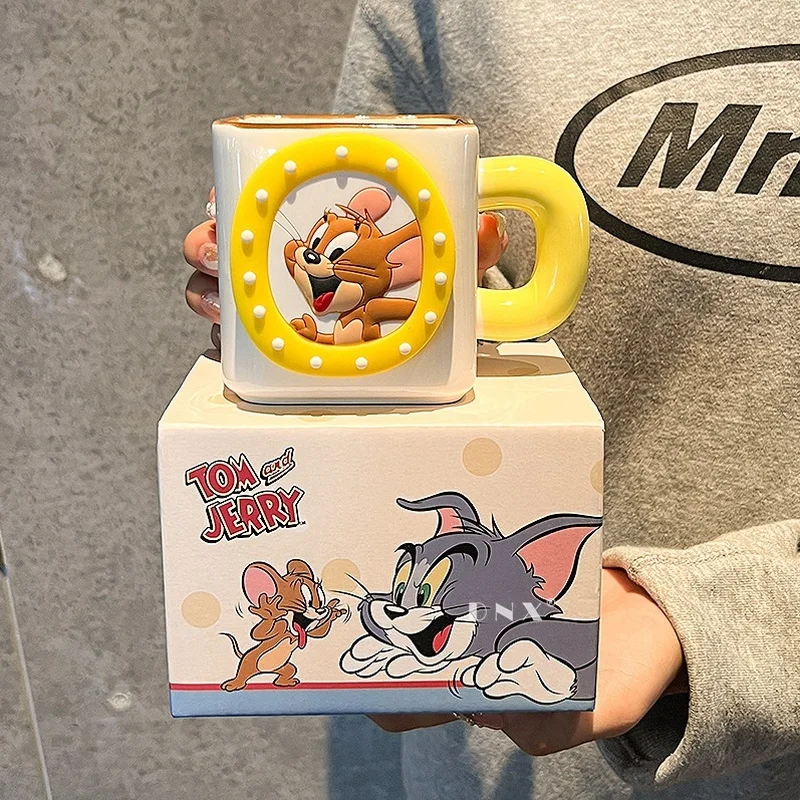 New Tom And Jerry Ceramic Magnetic Mug Household Milk Breakfast Cup Cartoon 3d Cute Water Cup Color Box Birthday Gift