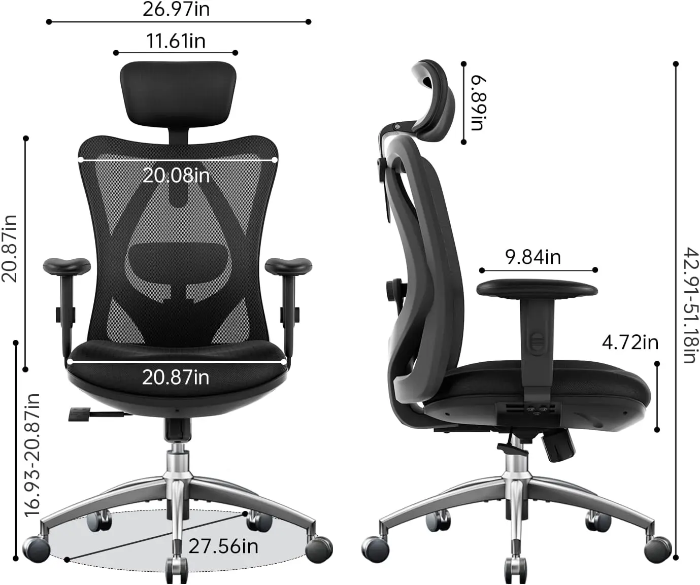 Ergonomischer Bürostuhl für große Menschen, verstellbare Kopfstütze, mit 2D-Armlehnen zur Unterstützung der Lendenwirbel säule