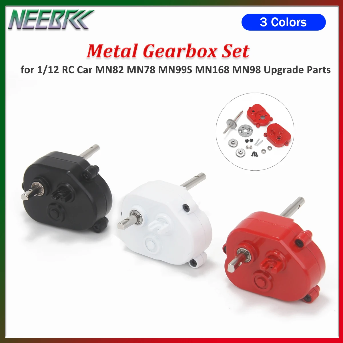 NEEBRC Metall-Getriebe-Set für MN82 MN168 MN99S MN78 LC79 1/12 RC Crawler Auto Modell 370 Motor Upgrade Zubehör