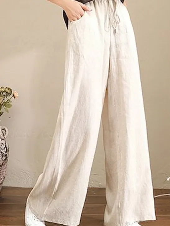 

High Waist Cotton Linen Straight Leg Pants Women's Spring Summer Thin Loose Large Size Casual Drapey Long Trousers