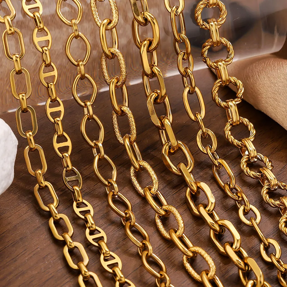 1meter Stainless Steel Large Chains Gold-plated NK Embossed Thread Cross for DIY Jewelry Making Accessories  Necklace Bracelet