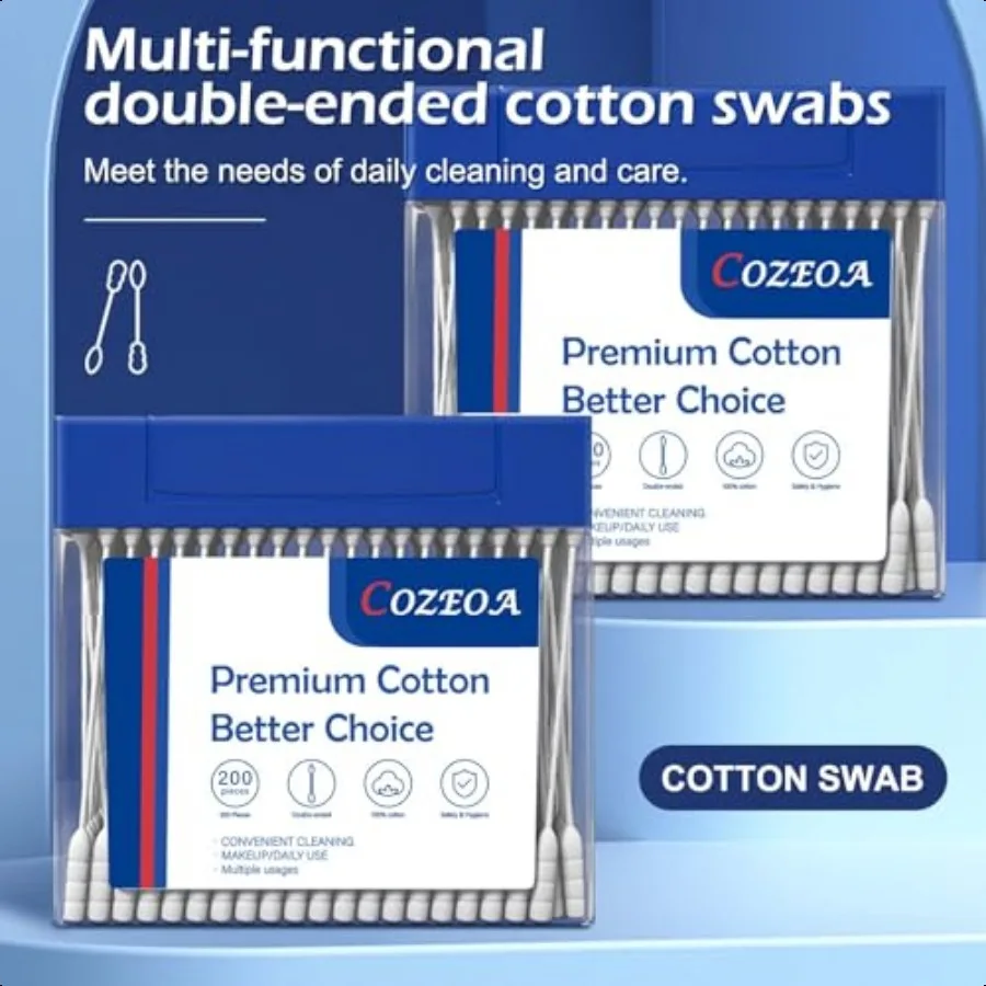 200 عدد مسحات قطنية 100 مسحات قطنية مزدوجة الأطراف قطع للأذنين مسحات قطنية مستديرة للمكياج مسحات الفم المهد