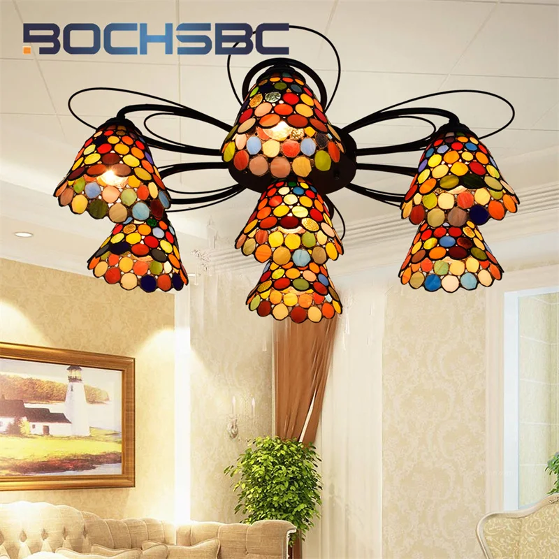 BOCHSBC Tiffany Southeast Asian style Pomesian glass ceiling light deco the living room dining room bedroom overhead light