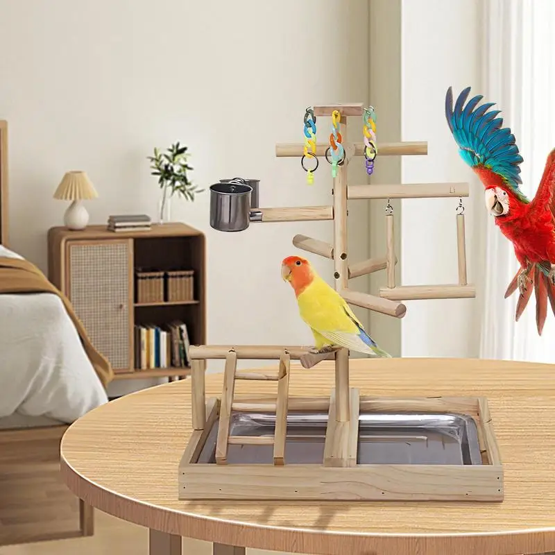 Bird Cage Playground Natural Wood Bird Toys Bird Perch Standing Pole Stairs Toy To Relieve Boredom Parakeet Bird Swing Cockatiel