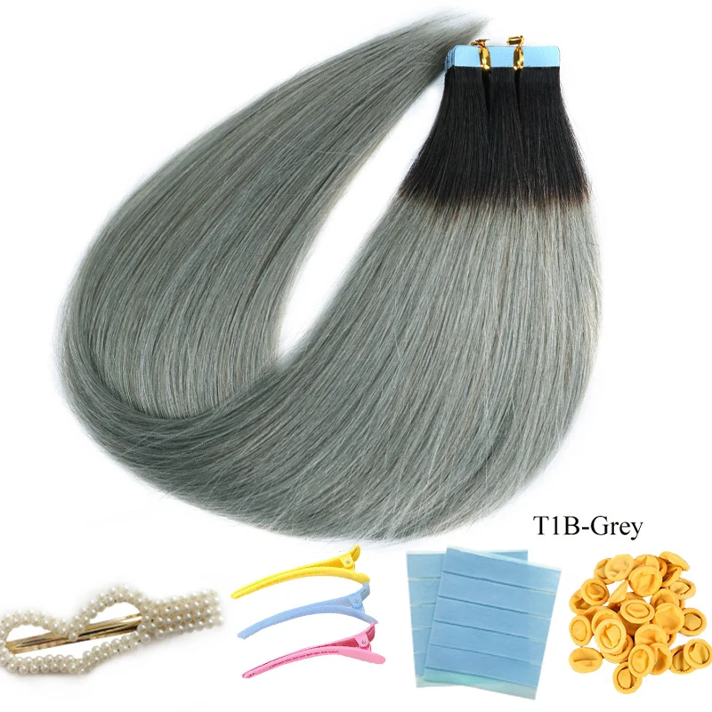 Veravicky Balayage Ombre T1B-Grey Color 50G Tape in Extensions Human Hair Machine Remy Skin Weft Natural Hair Extensions Tape in