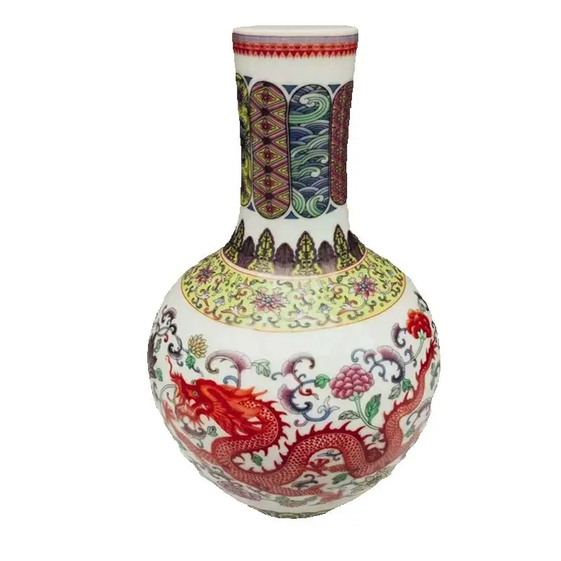 Chinese Old Porcelain collection Vase with Pink Dragon And Phoenix Pattern Celestial Ball Design for Home Decor