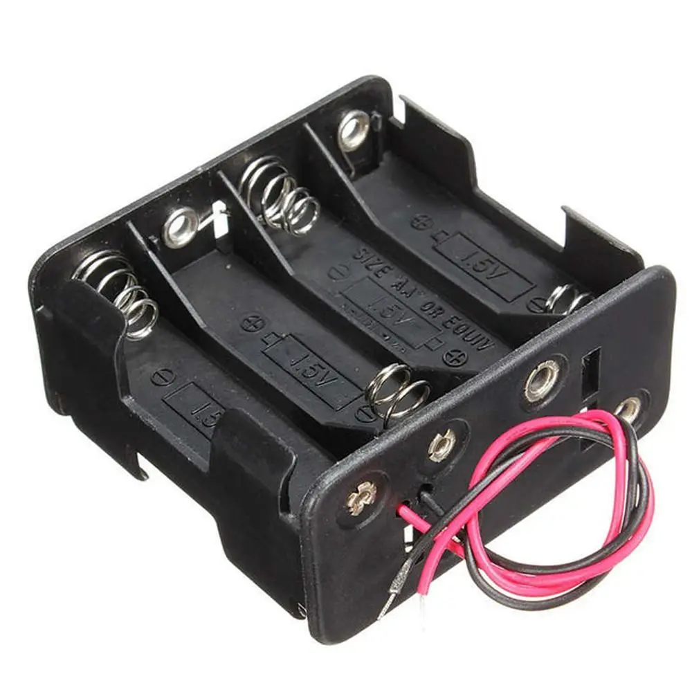 Battery Holder Case 12V Battery Clip Slot Storage Boxes Power Bank Cases 8 AA Batteries Stack with 6 Leads Wire