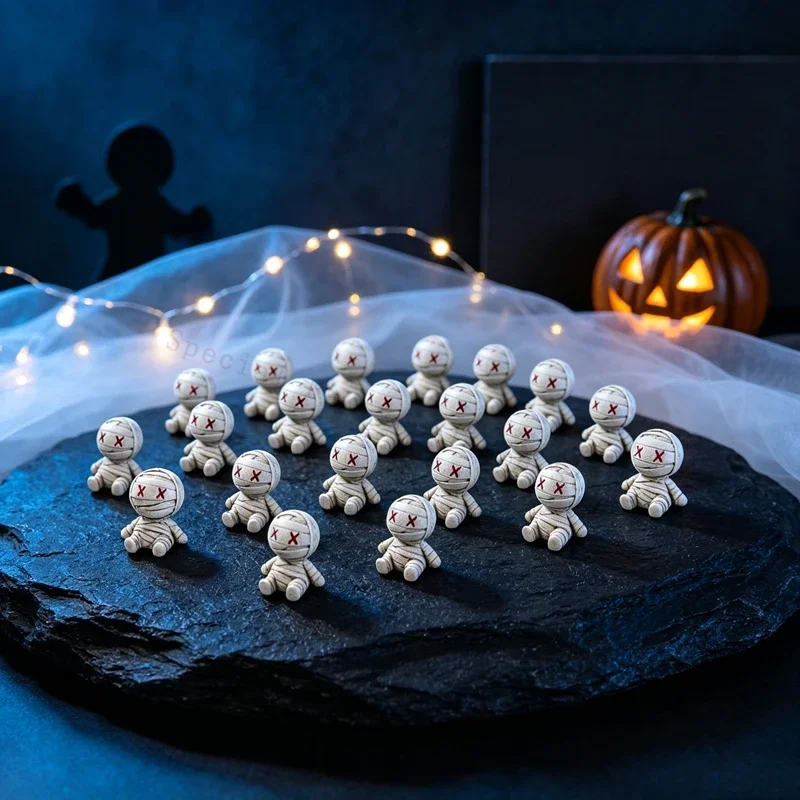 10-50 Stück Halloween Mini-Mumien-Harzfiguren, Halloween-Mikrolandschafts-Ornamente, gruselige niedliche Mumien-Statuen für Halloween-Partys – Detail 3