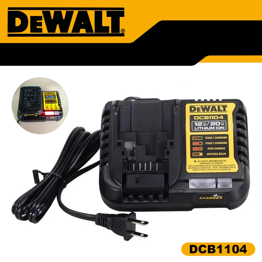 

DEWALT DCB1104, 12V-20V 4A Lithium-Ion Charger Battery Charger for Dewalt Power Tools LED Indicator Rapid Charger