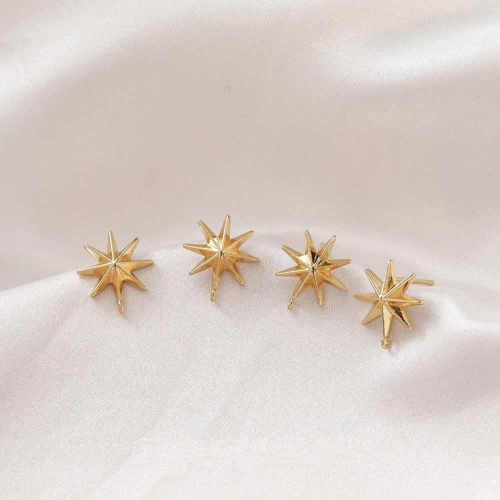 6PCS Celestial North Star Ear Studs Diy Earrings Supplies for Jewelry Findings Components DIY  Accessories 14k Gold Plated 13mm