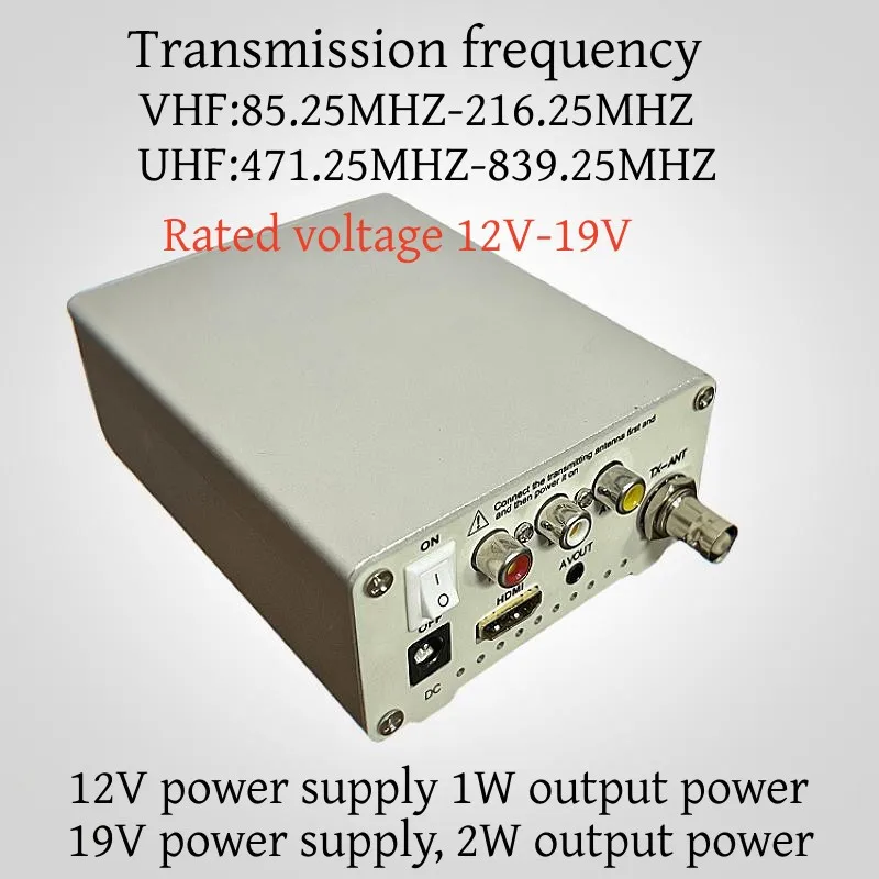 2W analog TV transmitter VHF/UHF frequency band selectable transmitter frequency power adjustable supports HDMI/CVBS signal inpu