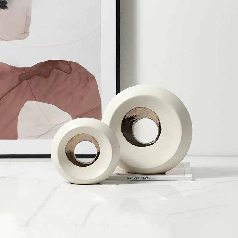 

Modern ins style geometric art round hole ceramic ornament model room TV background wall cabinet creative decoration
