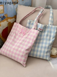 Miyagawa coreano Plaid ricamato lettera fiocco dolce una borsa a tracolla causale Versatile studente Tote Bags