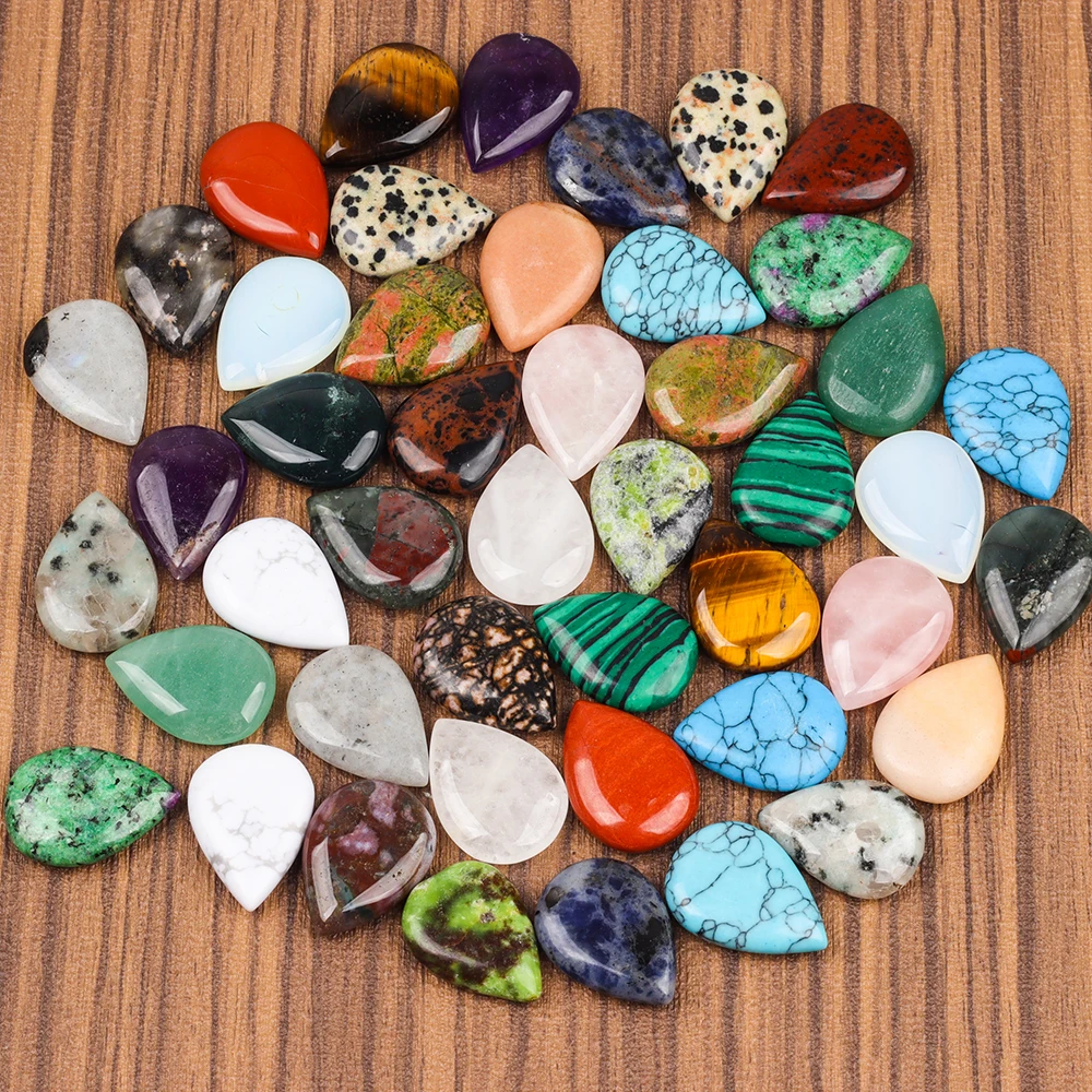 10/20/30 قطعة الحجر الطبيعي كريستال غير الحفر قطرة الماء قلادة اليشم الأصلي مزدوجة الوجهين شقة DIY بها بنفسك مجوهرات اكسسوارات #5