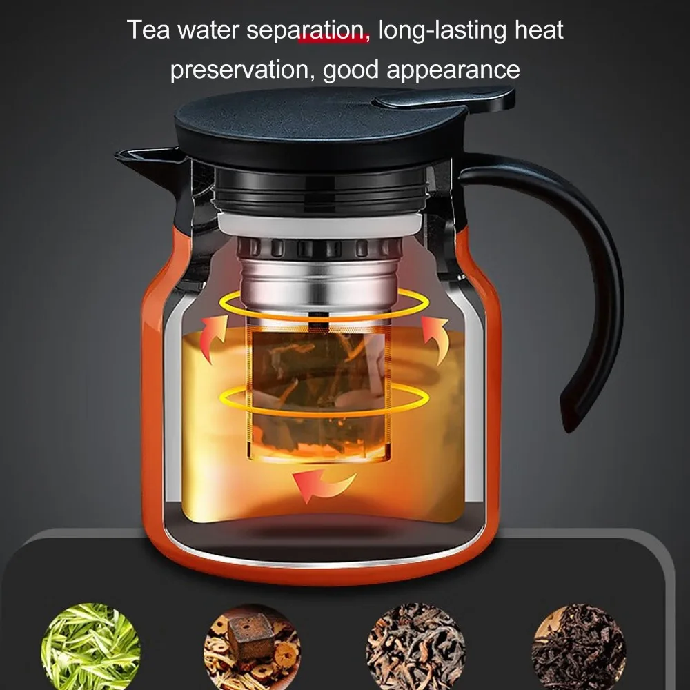 1000ml Capacity Insulated Teapot Tea Water Separation Stainless Steel Thermal Coffee Pot Detachable Design 34oz Capacity