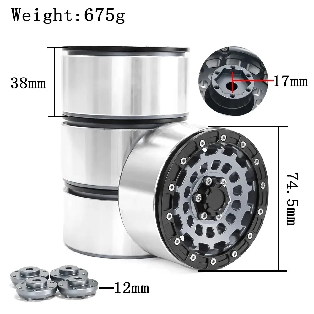 4pcs 2.6-inch pressed metal tire wheel hub 12/17 coupler for 1/8 1/10 RC Crawler Car off-road vehicle mk07 4082 Upgrade Parts