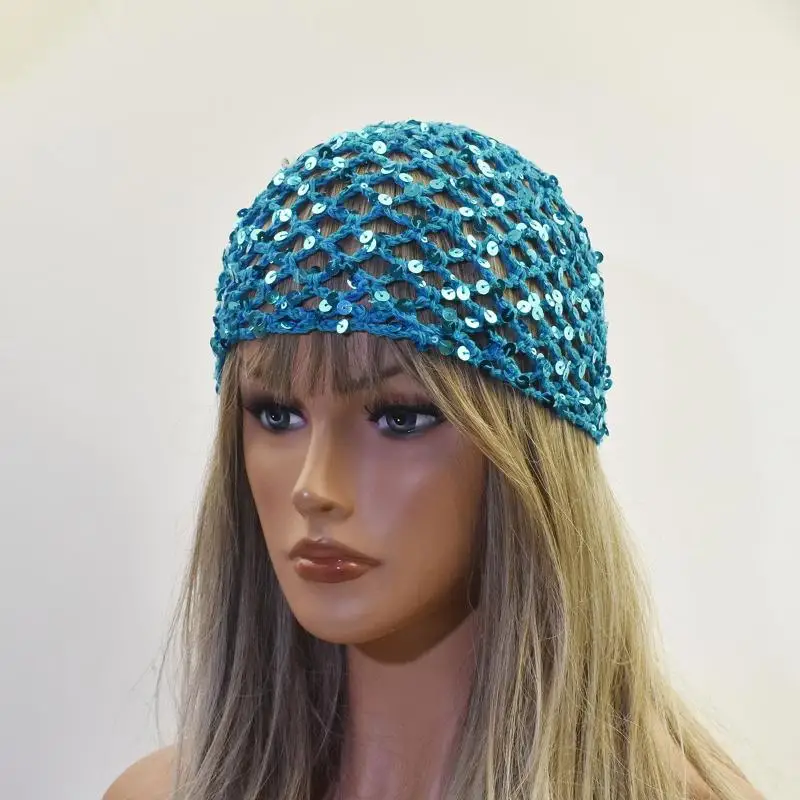 Modische, ausgehöhlte, gewebte Pullover-Mützen, gehäkelte, atmungsaktive Baskenmütze, Perlenfransen-Retro-Beanie-Mütze – Detail 23