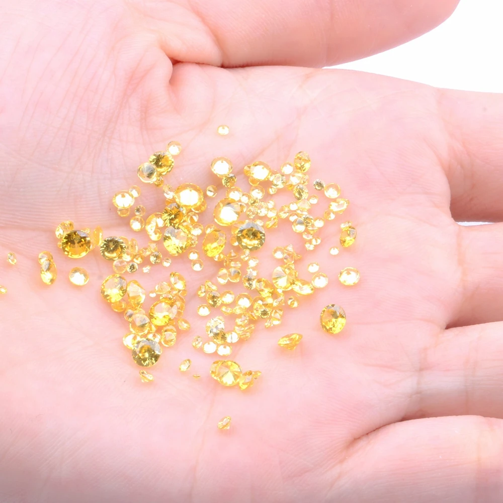 100pcs 1mm-4mm 5A And Mixed Sizes Round Beads Cut CZ Stone Brilliant Gold Color Cubic Zirconia Synthetic Gems stone