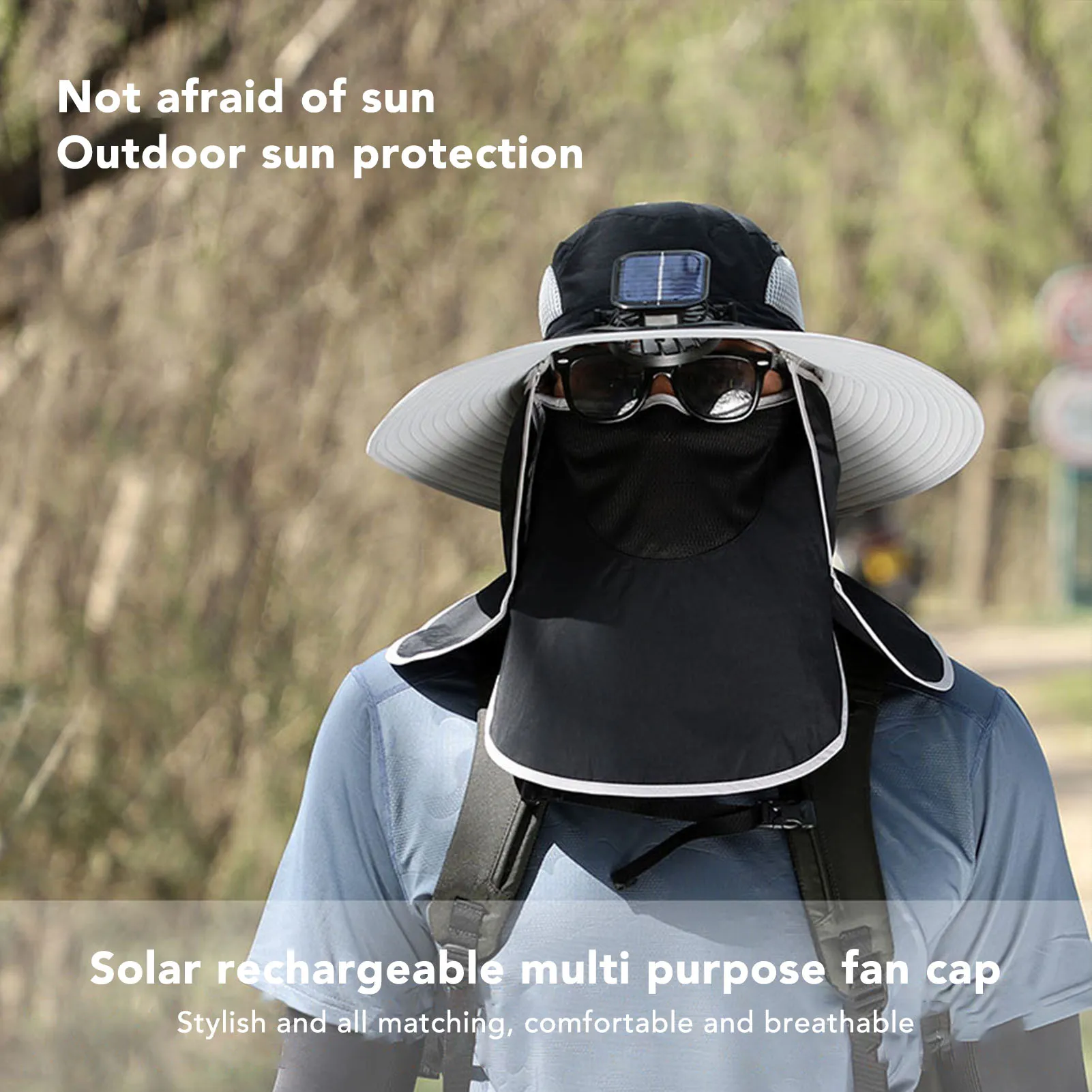 

Wide Brim Solar Fan Hat Outdoor Fishing Sunscreen Quick Drying Solar USB Charging Wide Brim Solar Fan Hat Solar Fan Fishing Hat