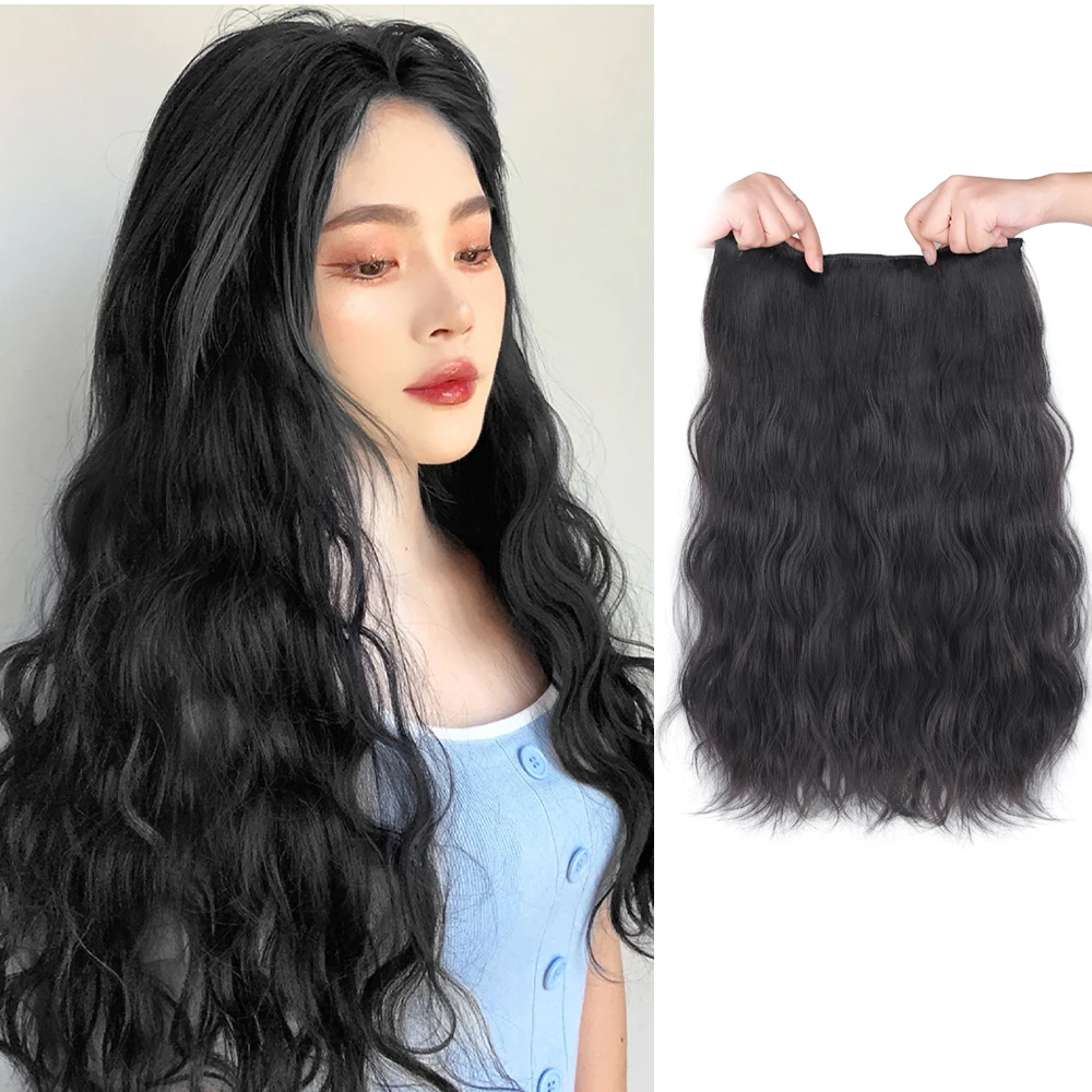 Synthetische Clips Draad Hair Extensions Onzichtbare Lange Water Golvend Haarstuk Voor Vrouwen Water Golvende Haarverlenging 2Clips