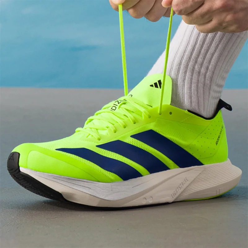 Zapatillas Adidas Adizero Racing para correr, color verde neón y azul, Lightstrike, malla transpirable, zapatillas deportivas profesionales para maratón, JR9379