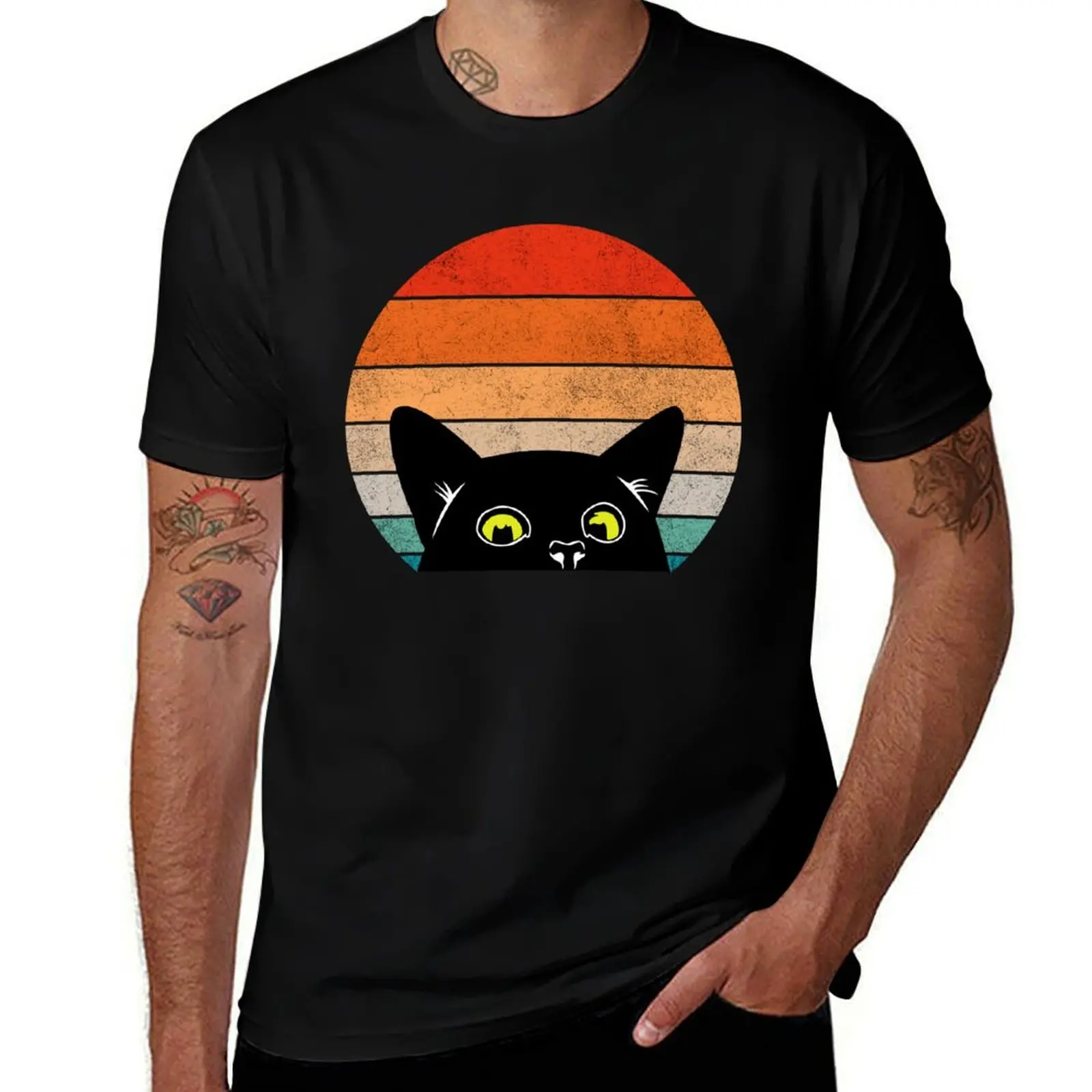 

Vintage Retro Style Peeking Black Cat T-Shirt Big and Tall Short Sleeve Tee