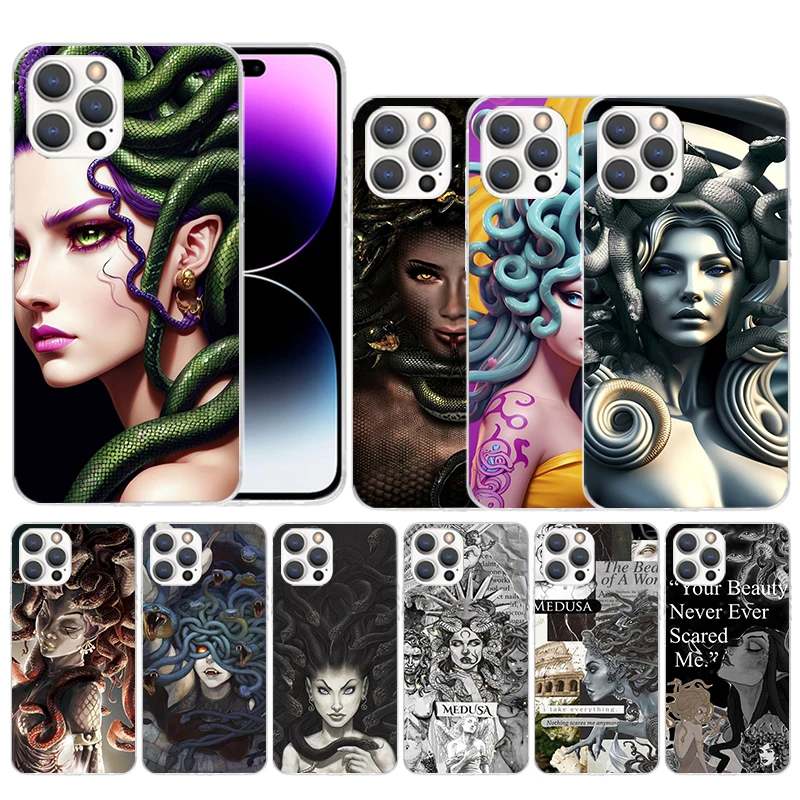 Medusa Greek Mythology Soft Cover for iPhone 15 14 13 12 Mini 11 Pro Max Print Phone Case X XS XR 7 Plus 8 + SE Pattern Coque