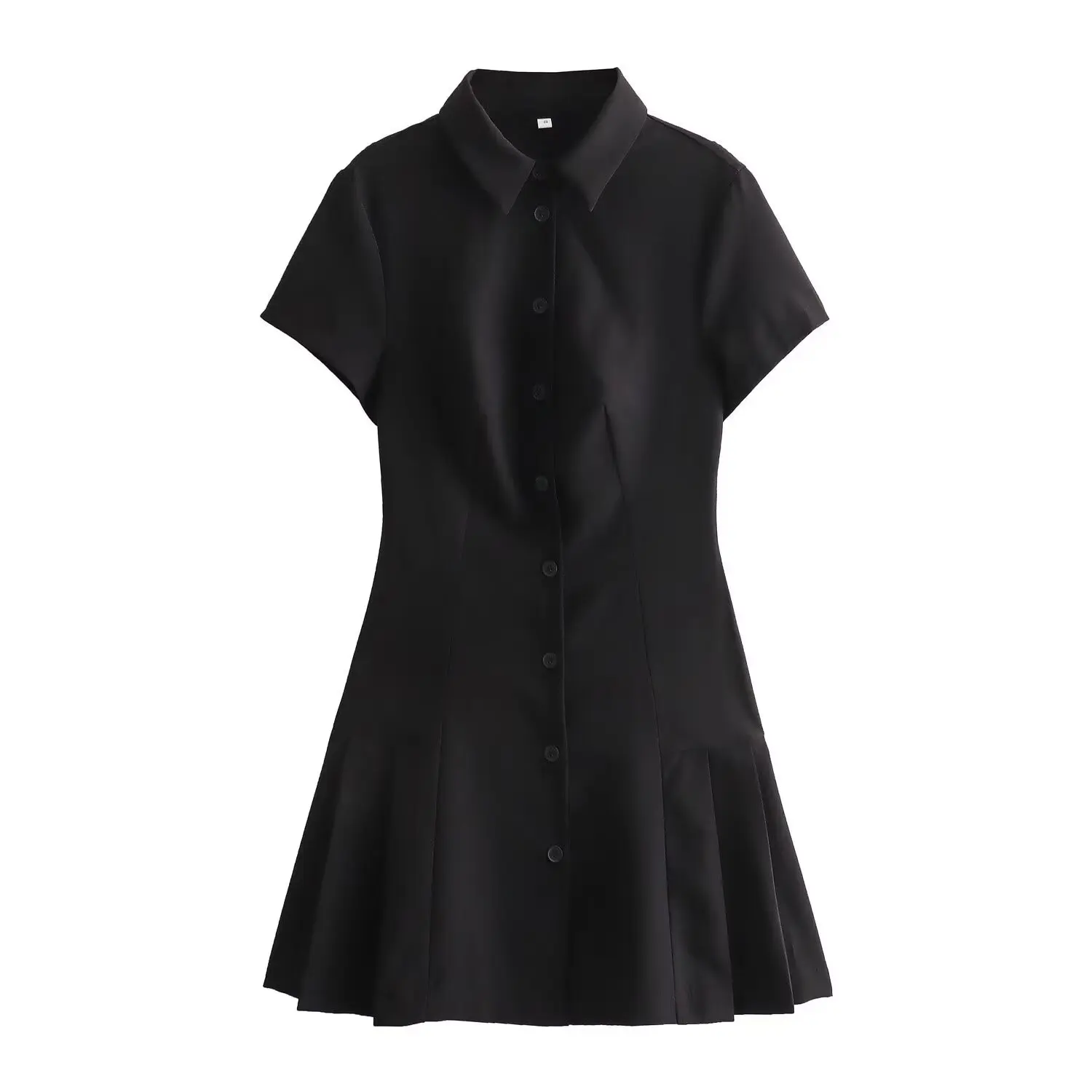 Spring Summer Women\'s Dress Casual Lapel Solid Pleated Skirt Vintage Short Sleeve Slim Fit Single Breasted Shirt Mini Dresses