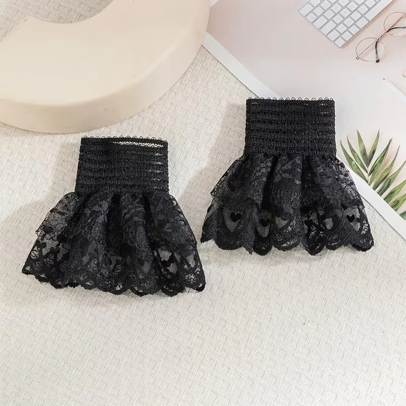 Многослойные кружевные манжеты с рюшами, цветочные ажурные украшения, искусственные рукава, эластичные элегантные короткие украшения на запястье для девочек