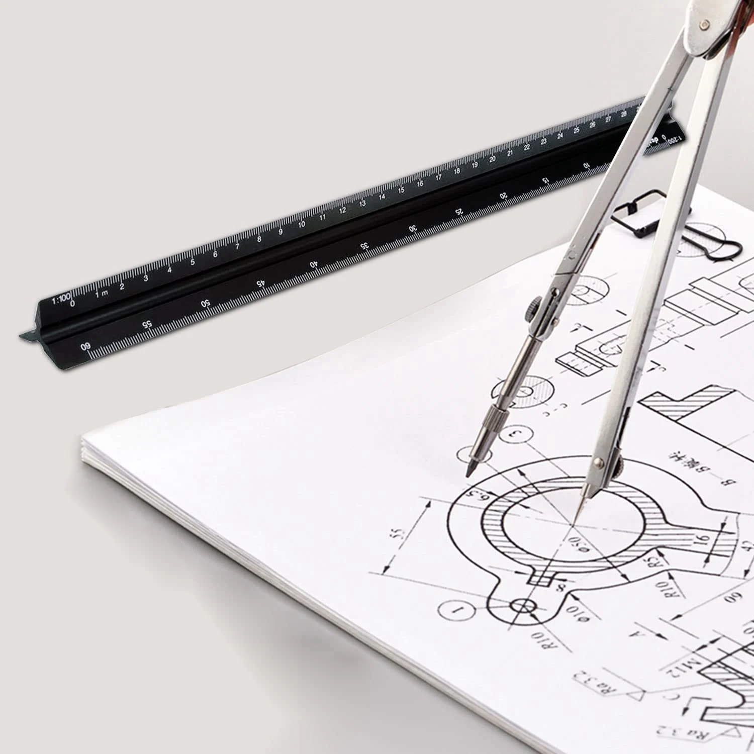 Upgraded Architectural Ruler 30 Cm Aluminum Triangular Ruler Various Scales 1:20, 1:25, 1:50, 1:75, 1:100, 1:125 For Architects