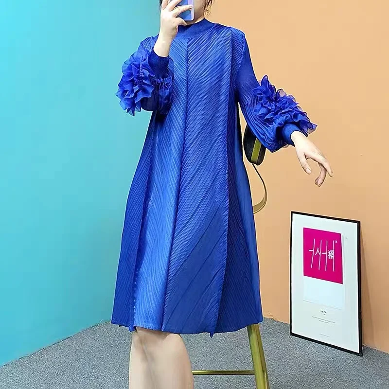 Temperamento: la mamma sembra sottile ed elastica, abito lungo Versatile da donna con colletto rialzato medio oriente 2024 abito plissettato Miyake