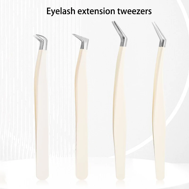 Eyelash Tweezers Extension Clip Stainless Steel Anti-Static Superhard High Precision Tweezers With Fiber Tips Makeup Tools