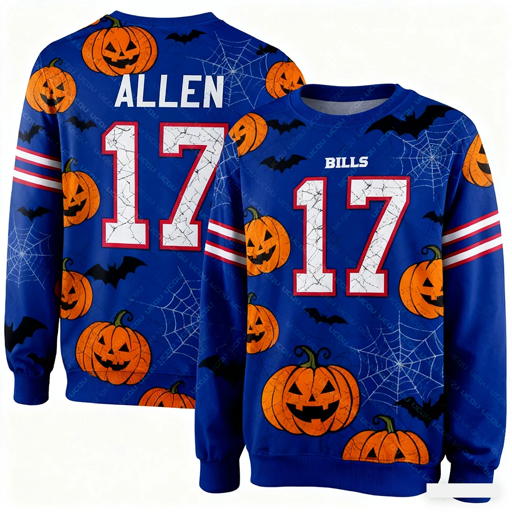 2025 Halloween Adulto Plus Size Moletom Buffalo Camisa de Futebol Americano Camisa de Rugby Sportswear Camisa de Treinamento Contas