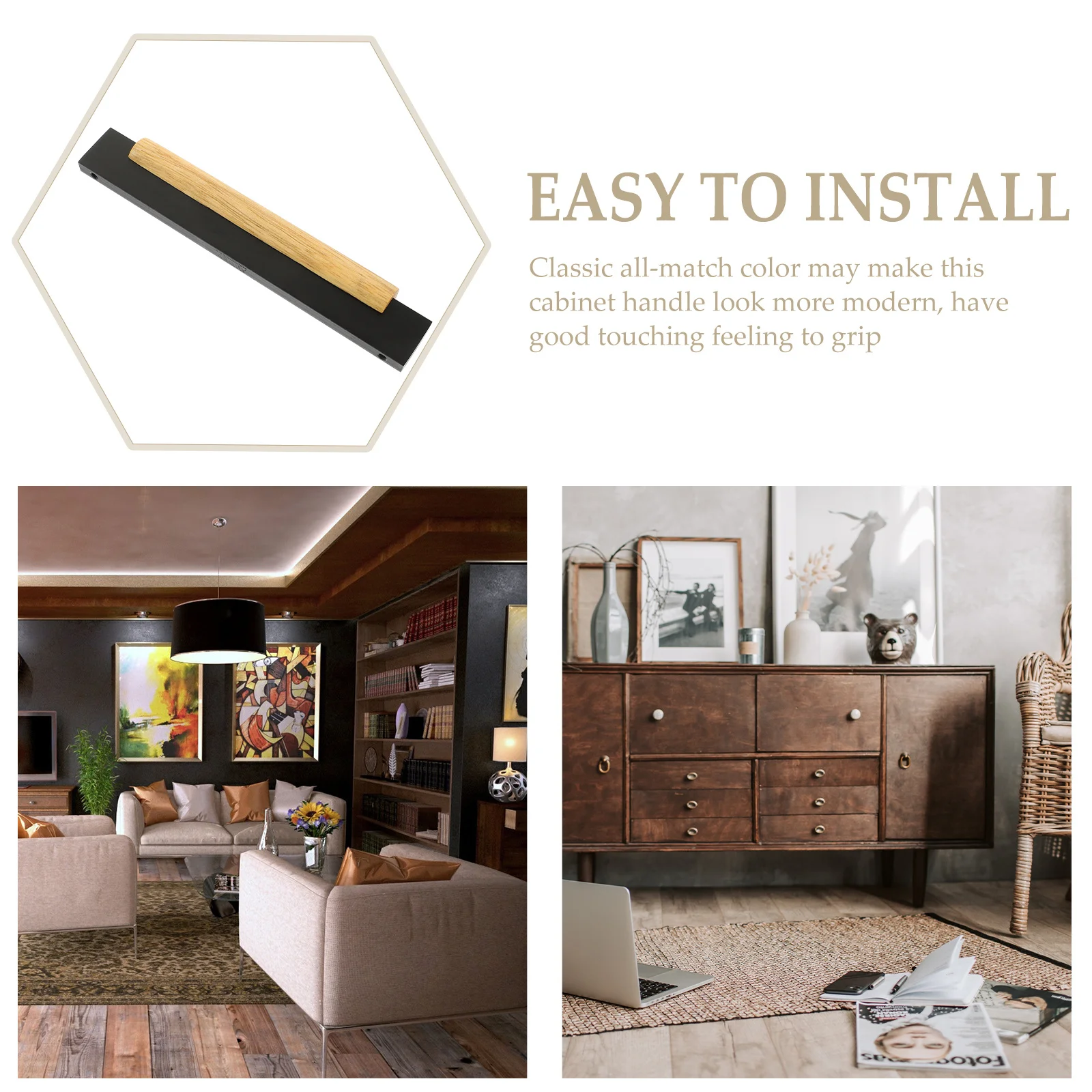 

Classic All Match Color Wooden Aluminum Door Pulls Not Easy Wear Deform Break Minimalist Style Decorative Effect Cupboard Drawer