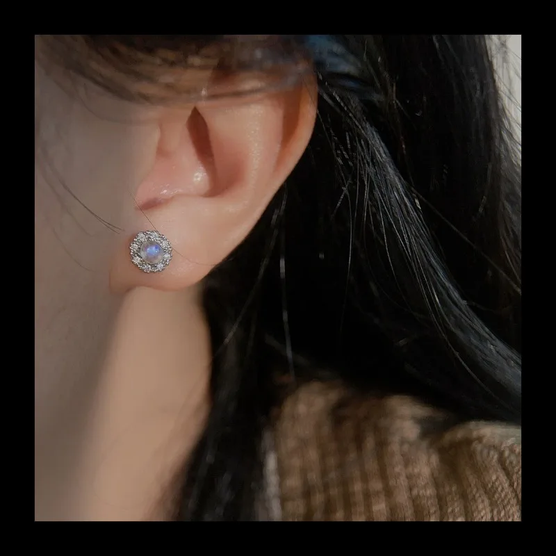 Ins الأكثر مبيعاً مجوهرات 925 الفضة عباد الشمس شكل Moonstone وأقراط موضة جديدة أقراط نسائية #4