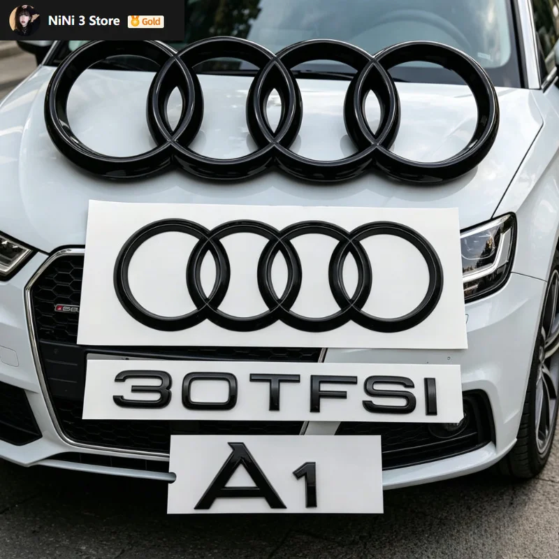 AUDI All A1 4 anillo logo ABS negro capó de coche capó delantero parrilla maletero trasero emblema insignia pegatina A1 Mark 30TFSI emblema