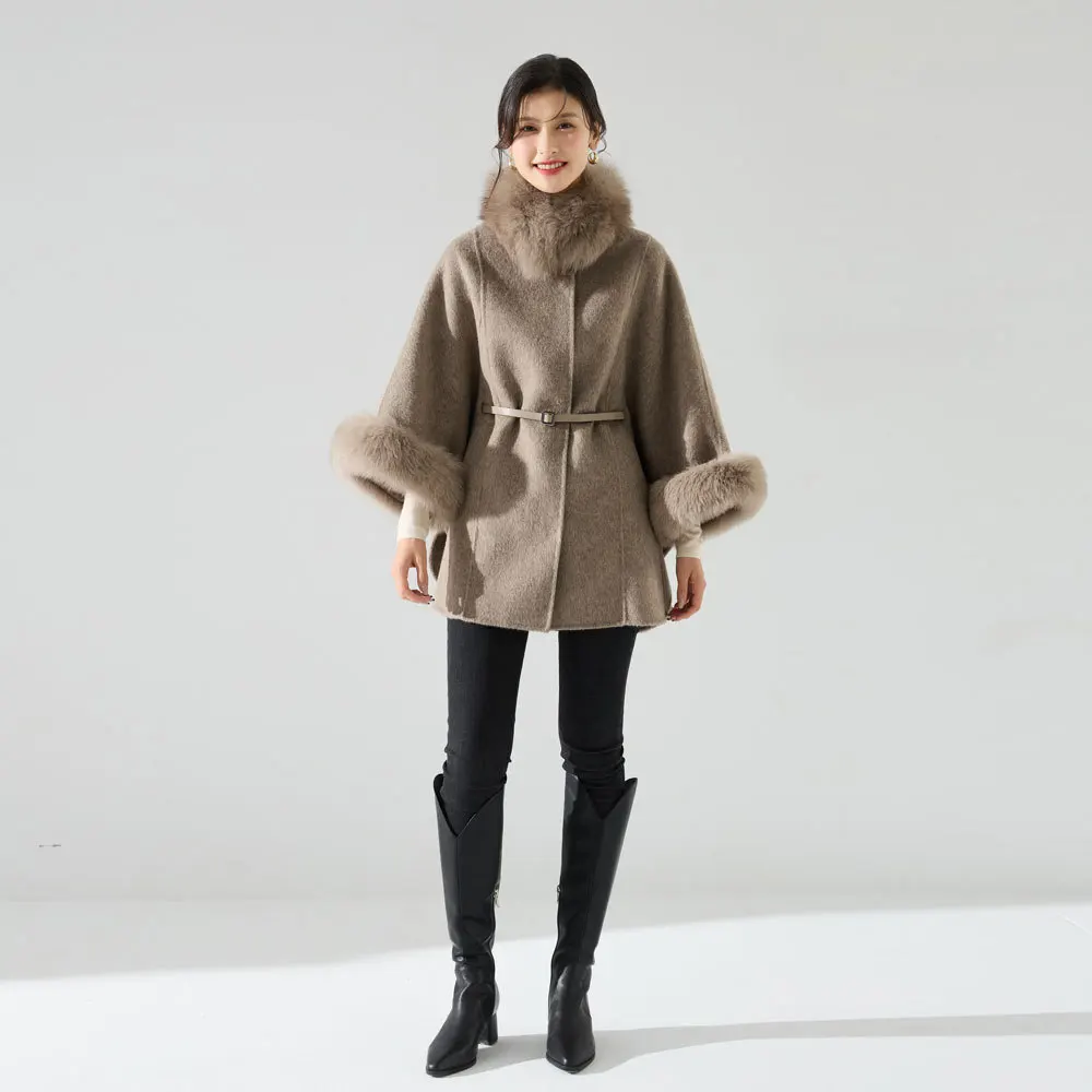 

23 Winter New Elegant Temperament Gentle Cloak Fox Hair Coat Flower Yarn Wool Soft Lazy Jacket