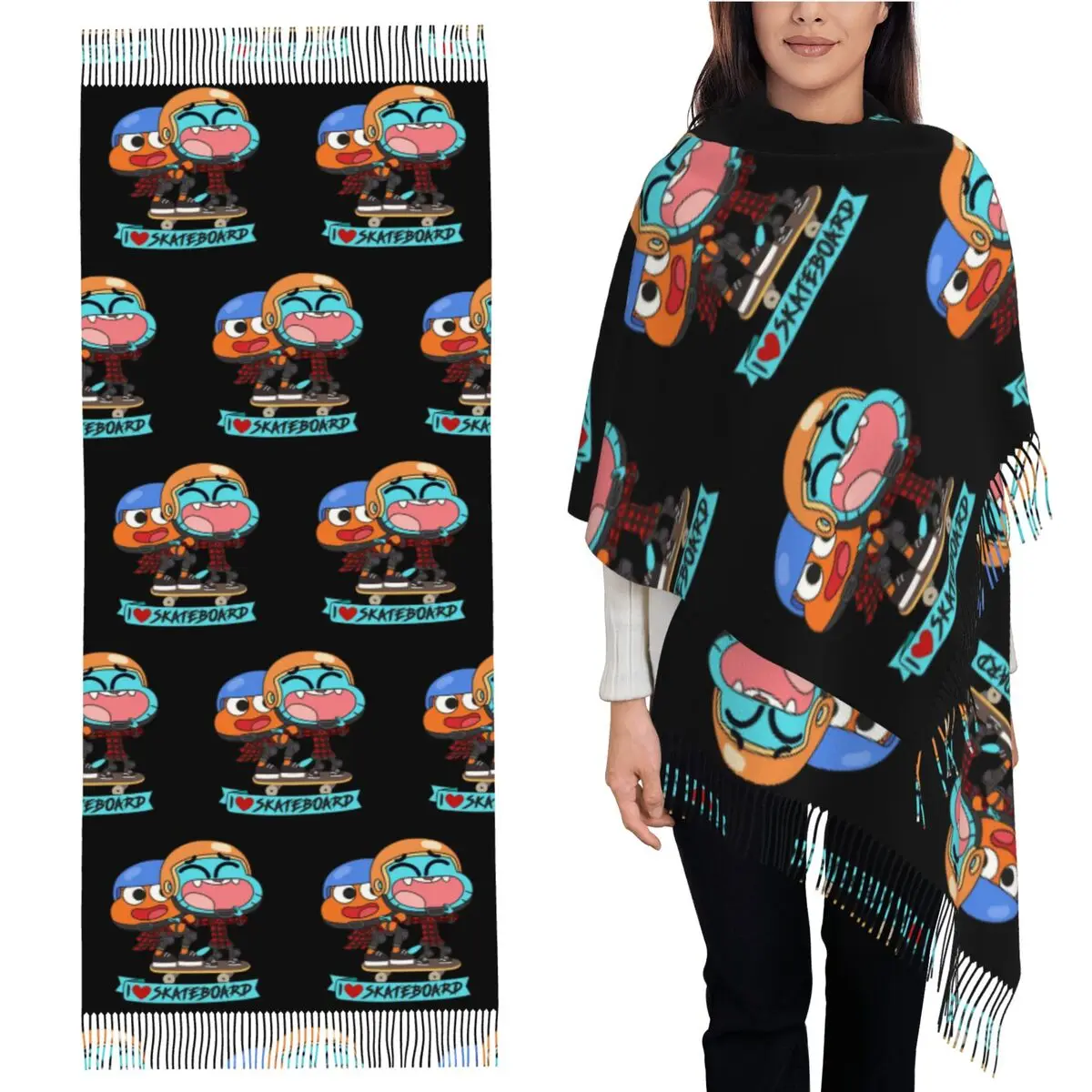 

Gumball Darwin Skate Scarf Tassel Scarves for Women Soft Warm Shawls and Wraps Long Fall Winter Shawl Wrap