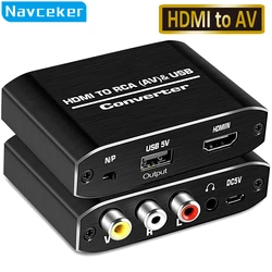 Navceker HDMI TO AV Scaler Adapter HD Video Composite Converter Box HD to RCA AV/CVSB L/R Video 1080P@60HZ Support NTSC PAL