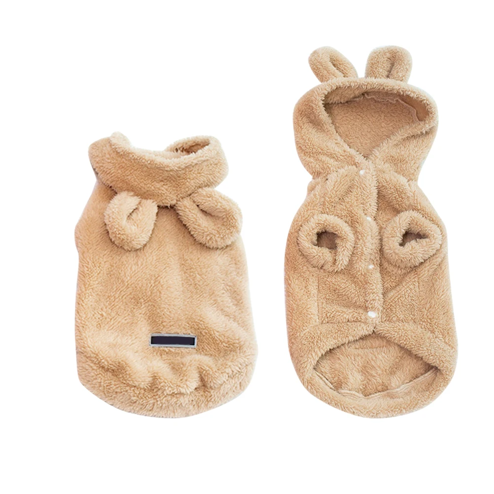 

Cute Bear Clothes No Sleeve Pet Sweater Soft Fleece Warm Hooded Buckle Closure Dog Sweaters Dog Clothes Winter Outfit