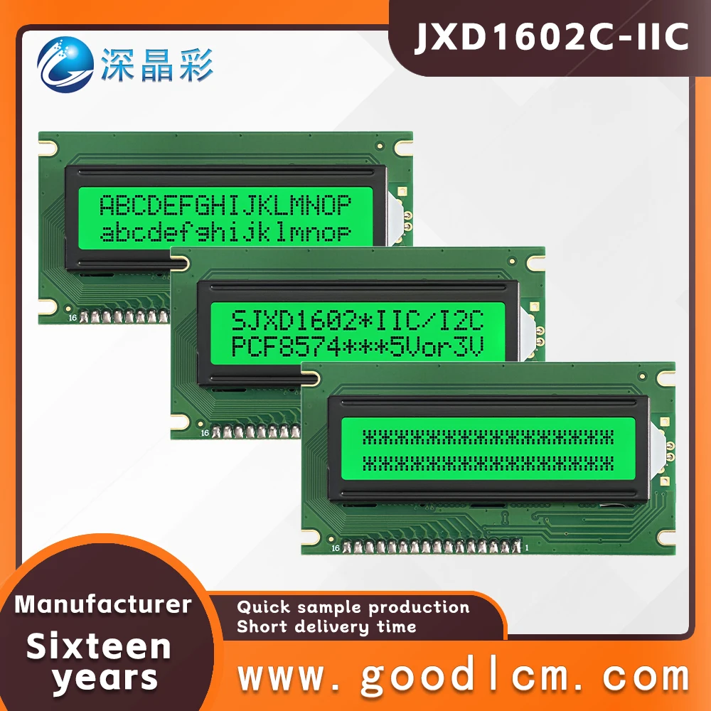 Russian language Small size IIC/I2C character LCM display module JXD1602C STN Green Positive LCD1602 LCD dot matrix screen