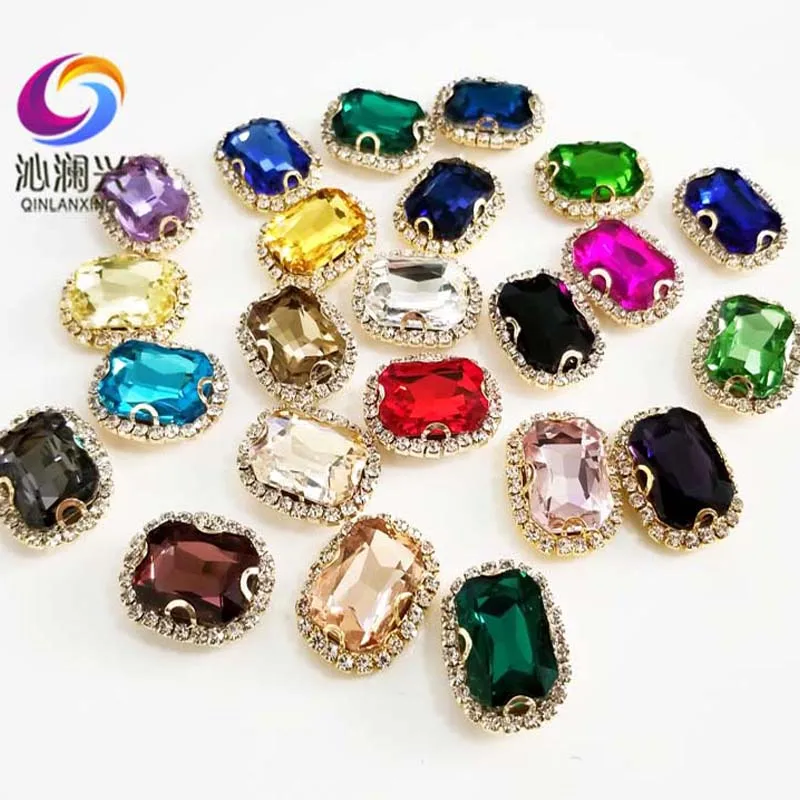 21 Colors Glass Crystal Rhinestones, Golden Bottom Rectangle Shape Buckle, Used for Needlework, DIY/Clothing Sewing Accessories