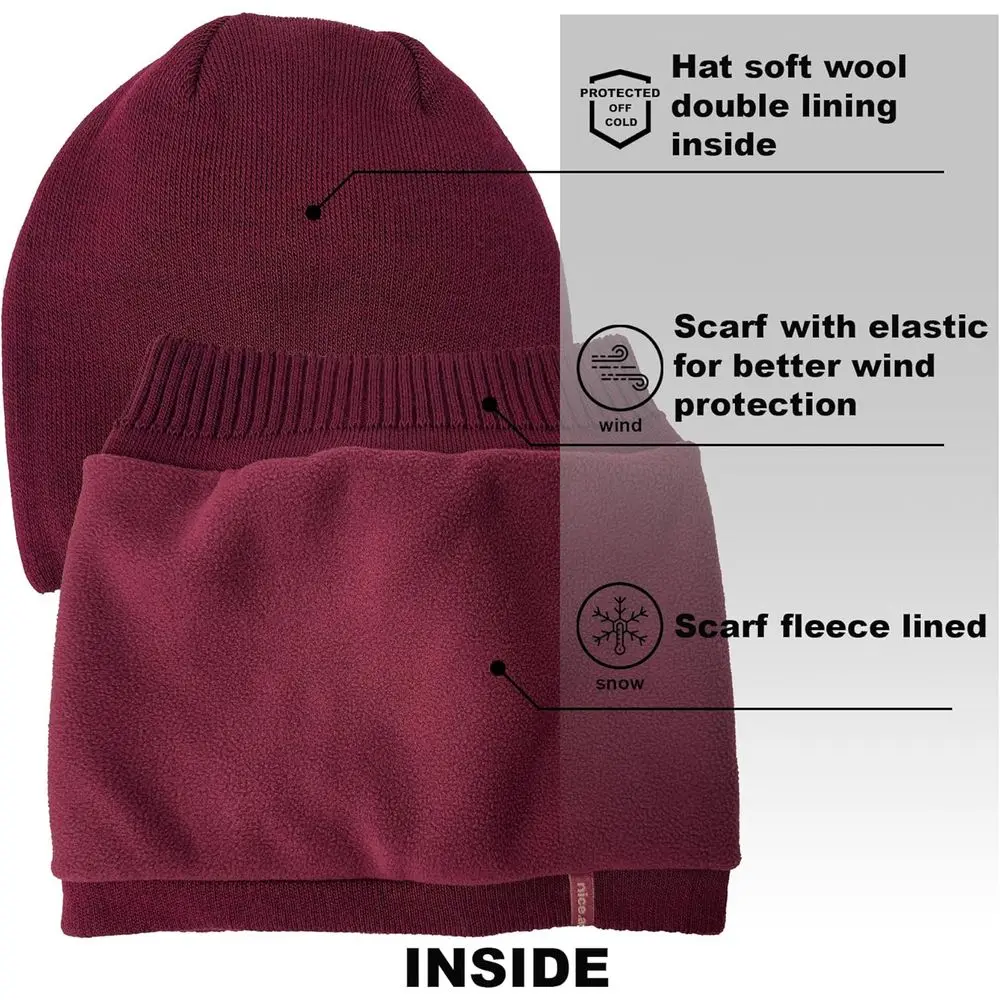 طقم وشاح إنفينيتي من الصوف للنساء وقبعة صغيرة متماسكة مترهل #2