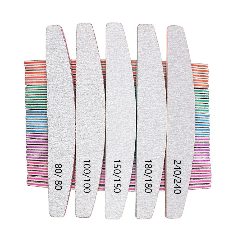 5Pcs Nail Files Set Double-Sided Half-Moon Sandpaper with 80/100/150/180/240 Grits Cuticle Remover Buffer for Manicure Tools