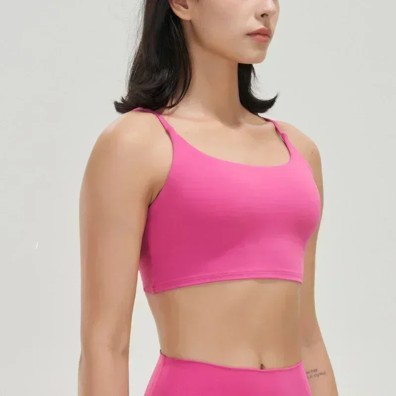 

Lemon Fitness Shock proof Yoga Sports Bra With Chest Pad Sexy Thin Belt Back Vest Half Suspender Running Training Underwear