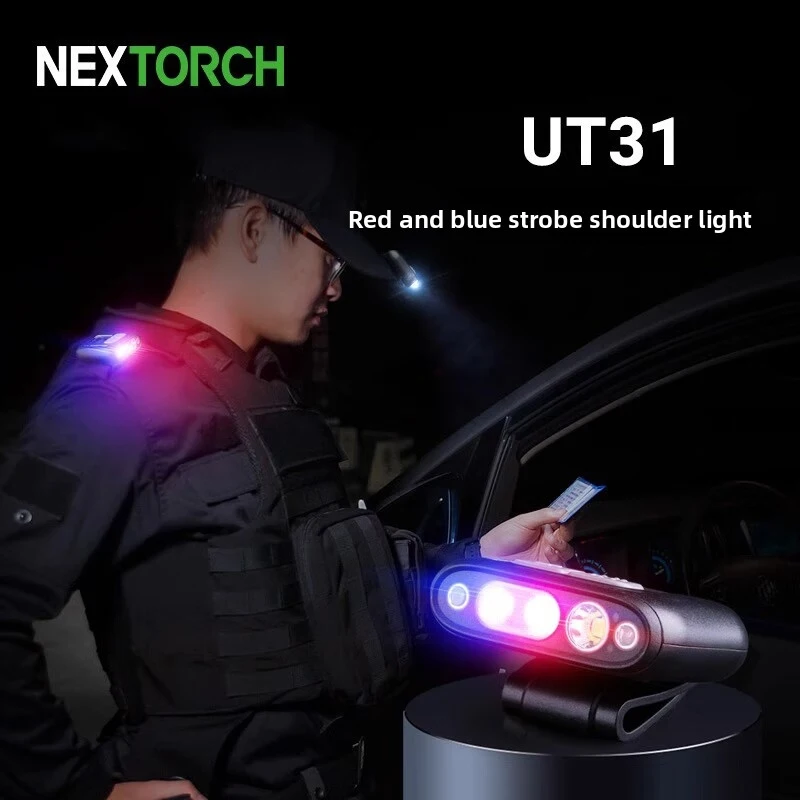

NEXTORCH UT31 Red Blue Flashing Light, Induction Rechargeable Shoulder Cap Lamp Security Patrol Duty