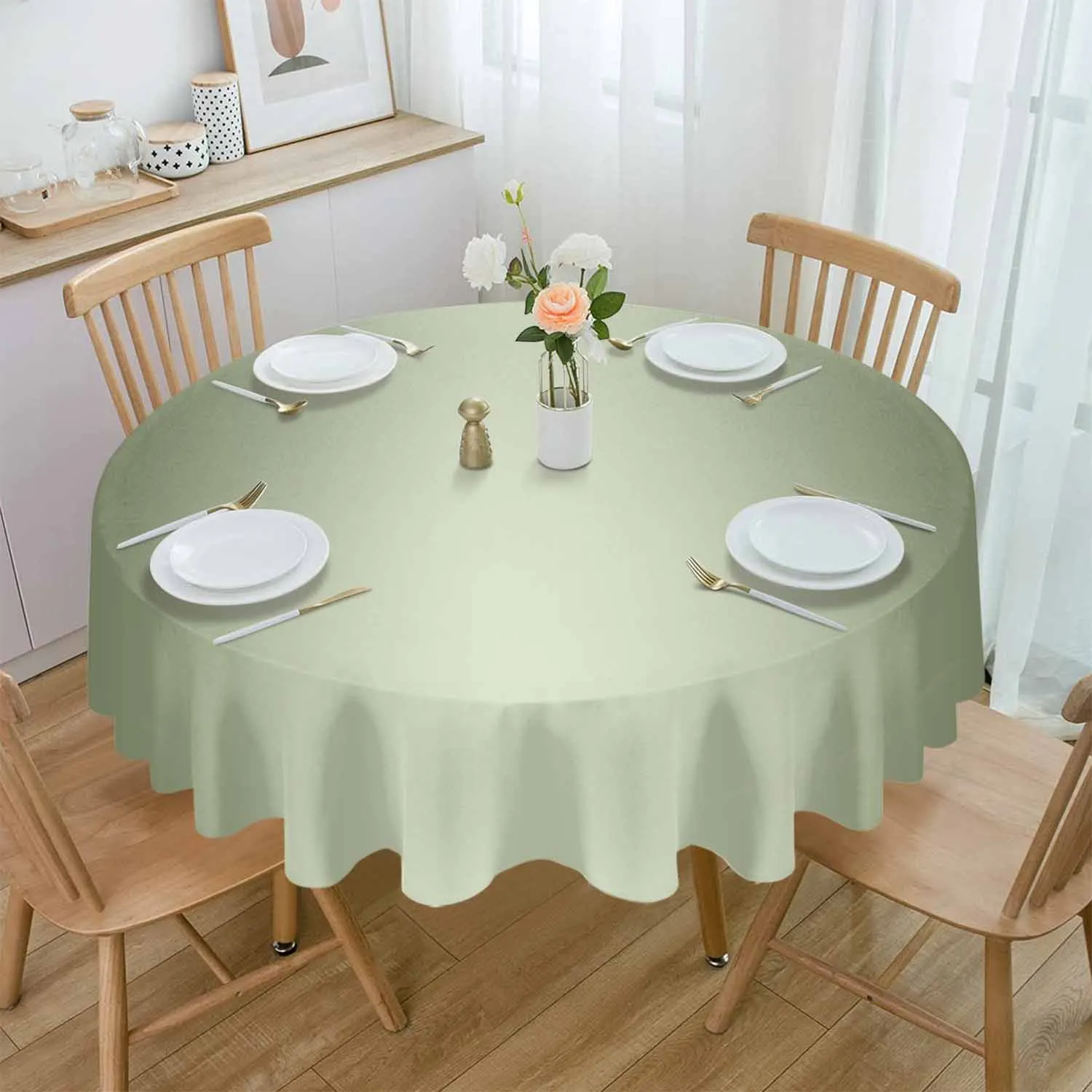 Sage Green Gradient Waterproof Tablecloth Tea Table Decoration Round Table Cover For Kitchen Wedding Home