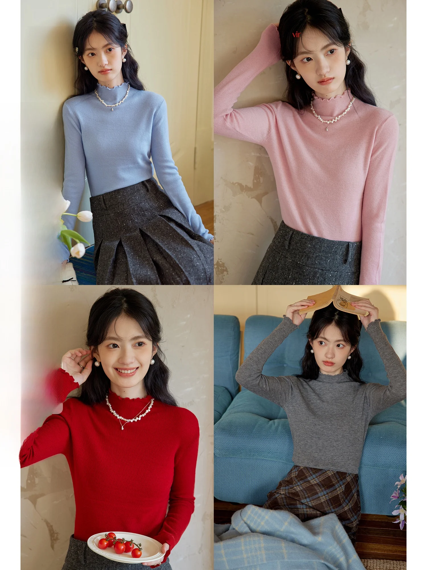 

ORWhite Classic Basic Women's Knitted Woolen Base irt 00 Wool f High Collar Slimming Versatile Retro Sle Long Sve