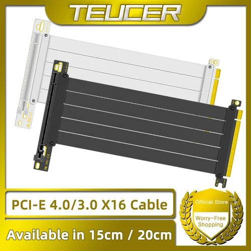 TEUCER PCI-E 4.0 X16 Cable elevador Extensión de tarjeta de vídeo blindado Flexible 90 °   Cable de extensión GPU de montaje negro/blanco